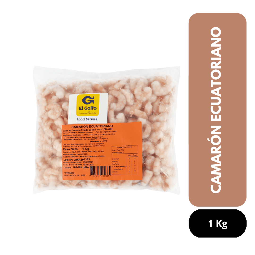Camaron ecuatoriano large pelado cocido El Golfo 1 Kg