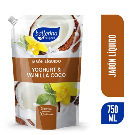Jabón líquido Ballerina yoghurt & vainilla coco 750 Ml Doypack