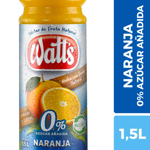 Jugo Watts Sin Azúcar Naranja 1,5 Lt