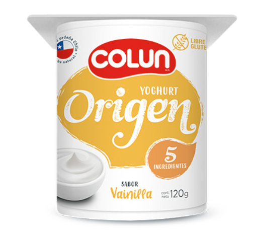 Yogurt Colun origen sabor vainilla 120 gr