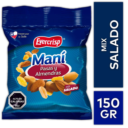 Mani pasas y almendras 150 gramos evercrisp
