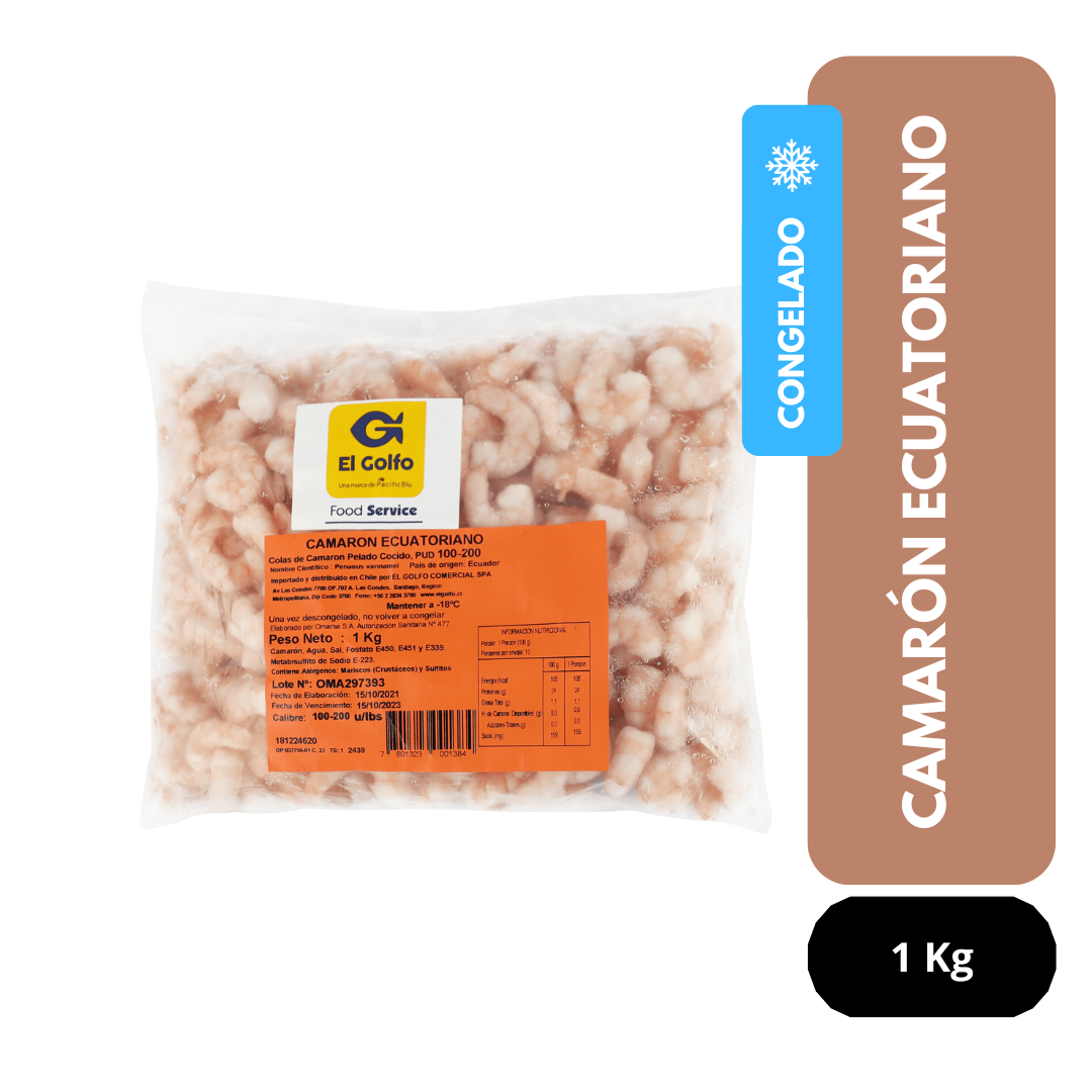 Camaron ecuatoriano large pelado cocido El Golfo 1 Kg