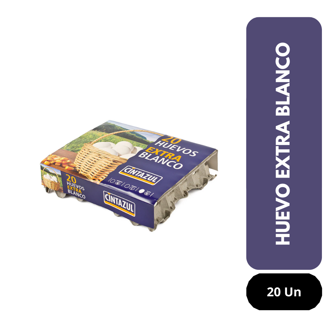 Huevo Cintazul Extra Grande Blanco, 20 unidades