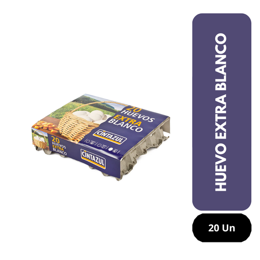 Huevo Cintazul Extra Grande Blanco, 20 unidades