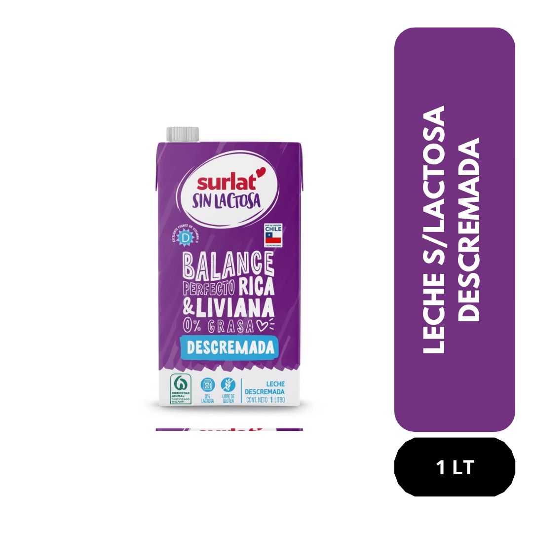 Leche descremada sin lactosa Surlat 1 Lt