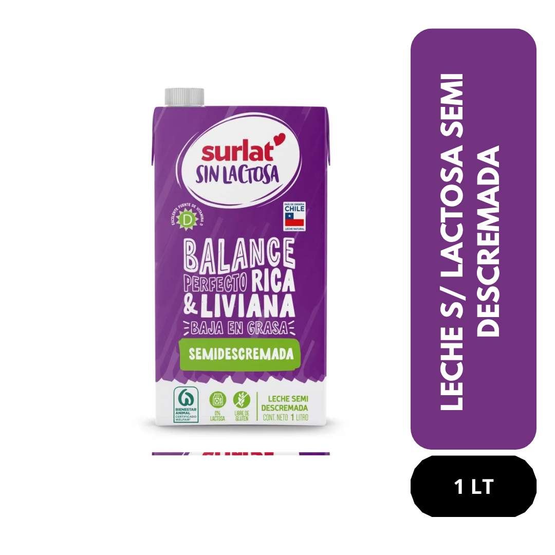Leche semi descremada sin lactosa Surlat 1 Lt