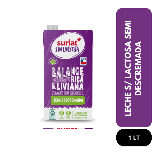 Leche semi descremada sin lactosa Surlat 1 Lt