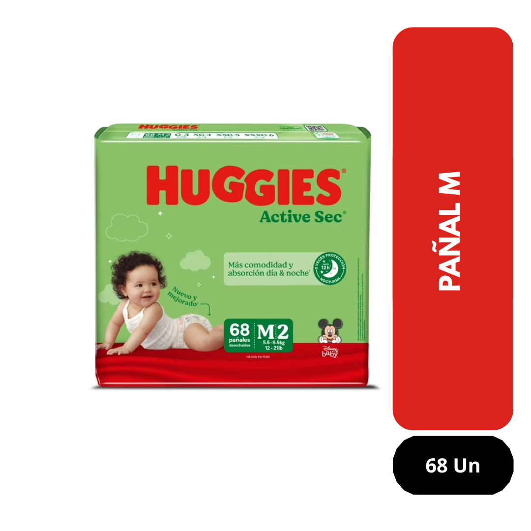 Pañales active sec M Huggies 68 Un