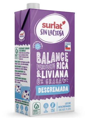 Leche descremada S/lactosa Surlat 1 Lt